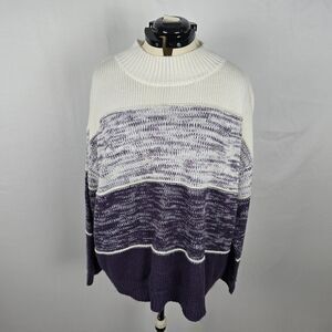 Sweater Women's 2XL Purple White Colorblock Mock Neck Long Sleeve Acrylic Knit